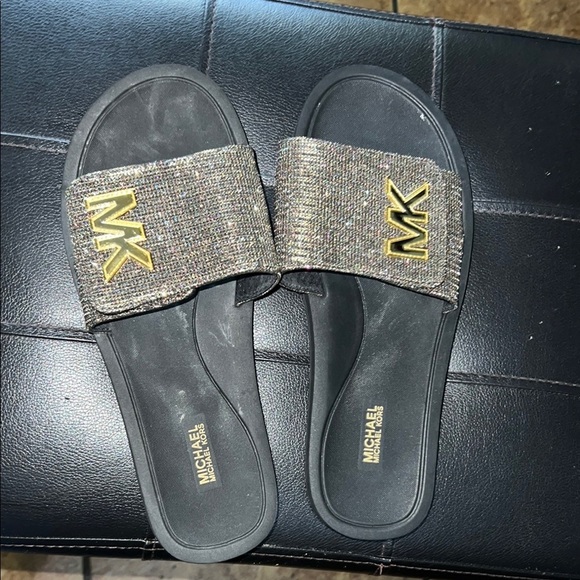Michael Kors Glittery Gold and Black Slides - Picture 3 of 3